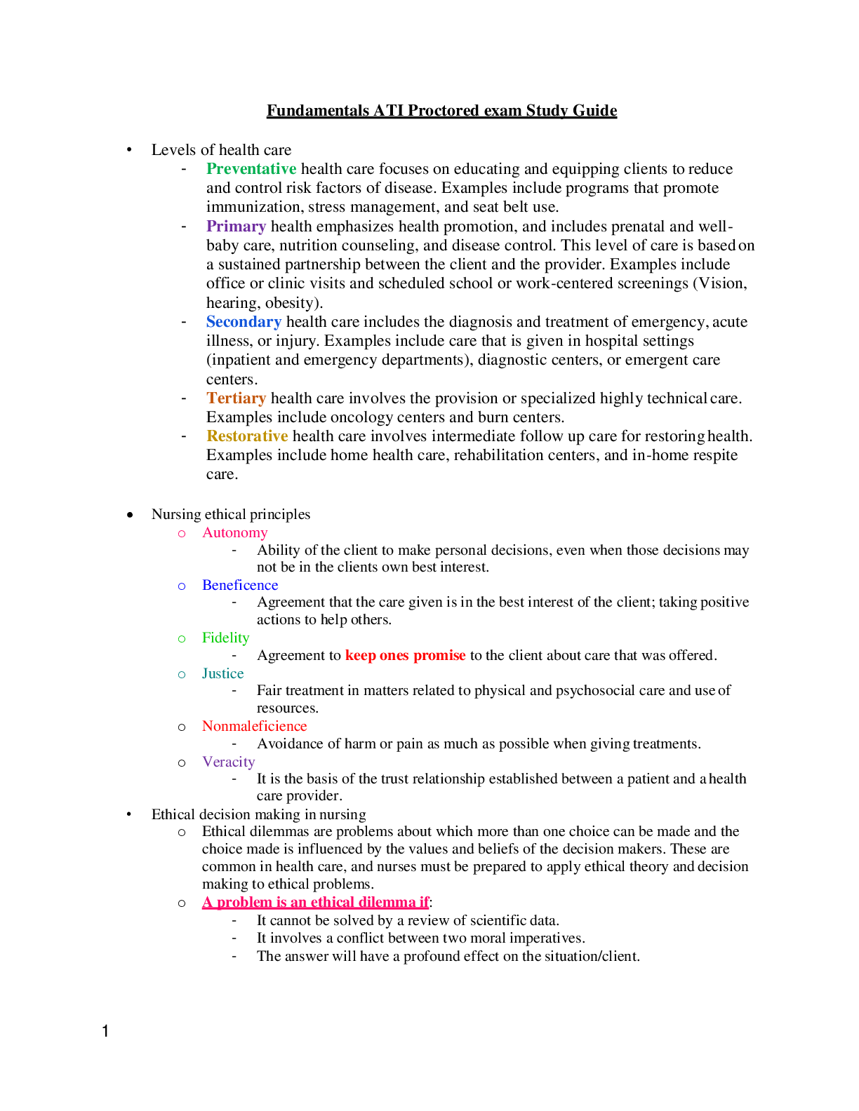 Preview image for ATI fundamentals Study Guide